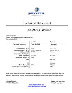 Technical Data Sheet RB SOLV 200ND CAS # [removed]Solvent Naphtha (Petroleum), Heavy Aromatic Revised[removed]