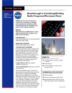 Technology Opportunity National Aeronautics and Space Administration