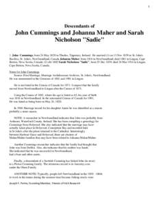 1  Descendants of John Cummings and Johanna Maher and Sarah Nicholson 