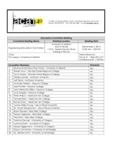 x  11th Floor, Commerce Place, 10155 – 102 Street, Edmonton, AB T5J 4L5 Phone: (Fax: (e-mail:   Articulation Committee Meeting