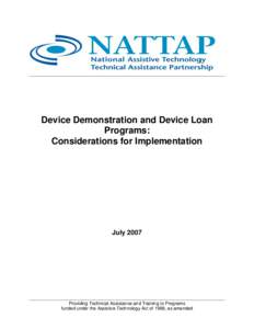 Device Demonstration and Device Loan Programs: Considerations for Implementation July 2007