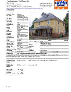 Crawford County Real Estate, Inc[removed]W. Main Robinson, Illinois[removed]Phone[removed] * Fax[removed]LISTING # 0840 gf PA