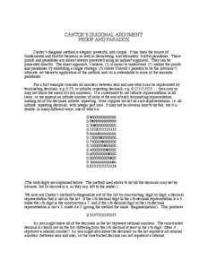 CANTOR’S DIAGONAL ARGUMENT: PROOF AND PARADOX Cantor’s diagonal method is elegant, powerful, and simple. It has been the source of