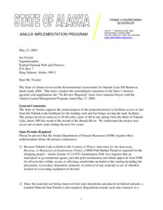 Draft DNR Comments on the Naknek Lake Fill Removal Environmental Assessment