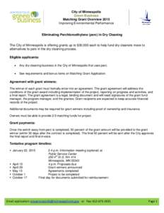 City of Minneapolis Green Business Matching Grant Overview 2015 Improving Environmental Performance  Eliminating Perchloroethylene (perc) in Dry Cleaning