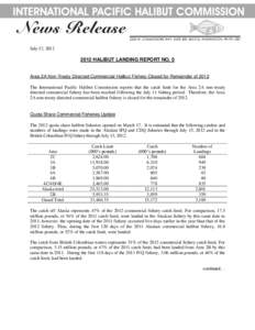 July 17, HALIBUT LANDING REPORT NO. 5 Area 2A Non-Treaty Directed Commercial Halibut Fishery Closed for Remainder of 2012 The International Pacific Halibut Commission reports that the catch limit for the Area 