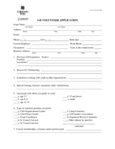 4-H VOLUNTEER APPLICATION