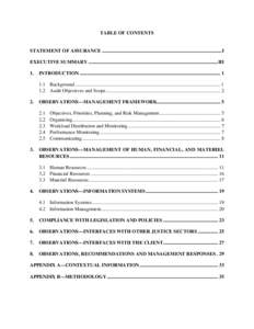 TABLE OF CONTENTS  STATEMENT OF ASSURANCE ................................................................................................ I EXECUTIVE SUMMARY .............................................................