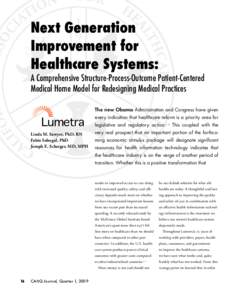 Next Generation Improvement for Healthcare Systems: A Comprehensive Structure-Process-Outcome Patient-Centered Medical Home Model for Redesigning Medical Practices