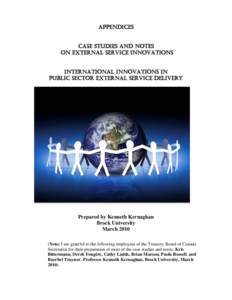 APPENDICES CASE STUDIES AND NOTES ON EXTERNAL SERVICE INNOVATIONS INTERNATIONAL INNOVATIONS IN PUBLIC SECTOR EXTERNAL SERVICE DELIVERY