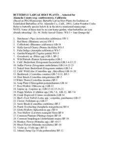 BUTTERFLY LARVAE HOST PLANTS . . Selected for Alameda County (esp. southwestern), California (Based on PEG Manuscript, Butterfly Larvae Host Plants for Endemic or Established Butterflies of So. Alameda Co., Calif., 2001)