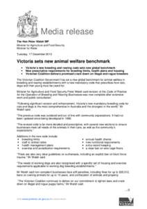 Media release The Hon Peter Walsh MP Minister for Agriculture and Food Security Minister for Water Tuesday, 17 December 2013