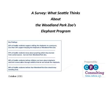A	
  Survey:	
  What	
  Sea.le	
  Thinks	
   About	
   the	
  Woodland	
  Park	
  Zoo’s	
  	
   Elephant	
  Program	
   Key	
  Findings:	
  	
   62%	
  of	
  Sea3le	
  residents	
  support	
  re9ri