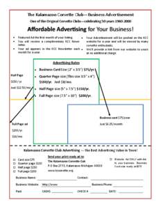 The Kalamazoo Corvette Club—Business Advertisement One of the Original Corvette Clubs—celebrating 50 years[removed]Affordable Advertising for Your Business!  