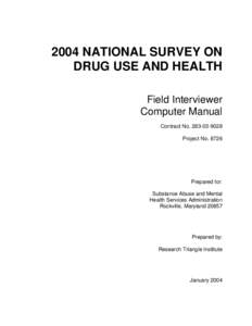 2004 NSDUH Methodological Resource Book (MRB) Field Interviewer Computer Manual