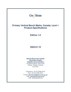 Primary Vertical Bench Marks, Canada, Level 1 Product Specifications Edition[removed]