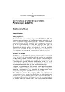 1 Government Owned Corporations Amendment Bill 2006 Government Owned Corporations Amendment Bill 2006