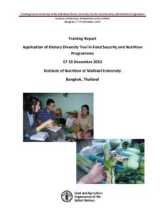 Training Course on the Use of the Individual Dietary Diversity Tool for Food Security and Nutrition Programmes Institute of Nutrition, Mahidol University (INMU) Bangkok, 17-19 December, 2013 Training Report Application o