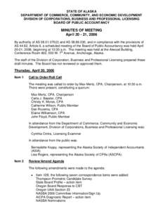 STATE OF ALASKA DEPARTMENT OF COMMERCE, COMMUNITY, AND ECONOMIC DEVELOPMENT DIVISION OF CORPORATIONS, BUSINESS AND PROFESSONAL LICENSING BOARD OF PUBLIC ACCOUNTANCY  MINUTES OF MEETING