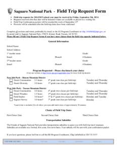 Saguaro National Park - Field Trip Request Form    