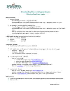 Breastfeeding: Classes and Support Services Moncton/South East Region Hospital Services Moncton Hospital - Breastfeeding prenatal class (English): [removed]Breastfeeding clinic – consultation by appointment (9:00 to 