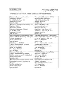 NOVEMBER, 2014  WISCONSIN AMBER PLAN Appendix A / Page 1 of 1  APPENDIX A: WISCONSIN AMBER ALERT COMMITTEE MEMBERS