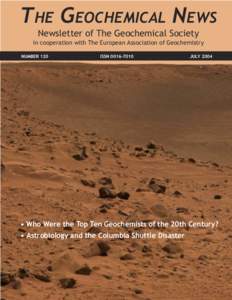 THE GEOCHEMICAL NEWS Number 120, JulyNewsletter of The Geochemical Society