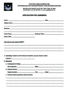 THE NEW YORK SCHOOL FOR PSYCHOANALYTIC PSYCHOTHERAPY AND PSYCHOANALYSIS NYSPP  200 WEST 57TH STREET, SUITE 1307 • NEW YORK, NY 10019