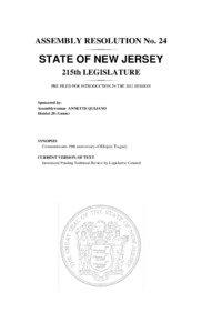 ASSEMBLY RESOLUTION No. 24  STATE OF NEW JERSEY