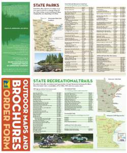 STATE PARKS  State Park and Recreation Area Maps www.mndnr.gov/state_ parks/index.html  State Parks offer a diversity of outdoor recreation opportunities from camping, hiking, biking, and picnicking, to snowmobiling and 