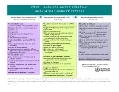 PILOT – SURGICAL SAFETY CHECKLIST AMBULATORY SURGERY CENTERS BEFORE INDUCTION OF ANESTHESIA (Circulator or Anesthesia Provider Led))  Circulator to the team: