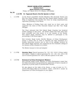DELHI LEGISLATIVE ASSEMBLY Bulletin Part-I (Brief summary of proceedings) Friday, 22nd MarchChaitra, 1935 (Saka) NoPM
