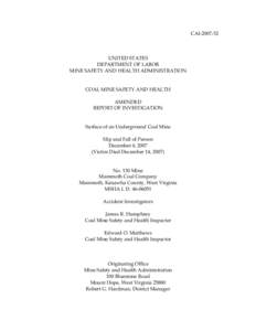 Mine Safety and Health Administration (MSHA) - Report of Investigation - Surface of an Underground Coal Mine -  Fatal Slip and Fall of Person Accident Occuring December 4, 2007 - #32