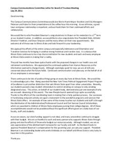 Campus Communications Committee Letter for Board of Trustees Meeting July 29, 2011 Good morning. The Campus Communications Committee would also like to thank Mayor Stockton and City Managers Peterson and Hales for their 