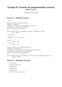 Corrigé de l’examen de programmation avancée ENSIIE, semestre 2 mercredi 28 marsExercice 1 : Makefile (4 points)