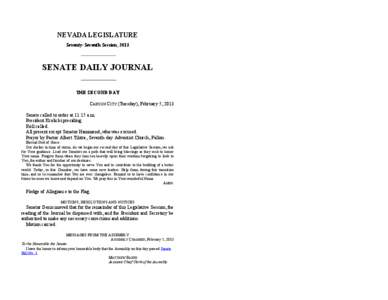 77th[removed]Session Journal - (Tuesday), February 5, [removed]SENATE DAILY JOURNAL		THE SECOND DAY