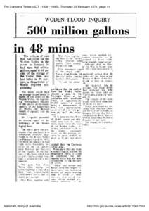 The Canberra Times (ACT : [removed]), Thursday 25 February 1971, page 11  FLOOD WODEN