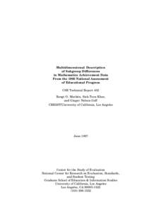 Multidimensional Description of Subgroup Differences in Mathematics Achievement Data From the 1992 National Assessment of Educational Progress CSE Technical Report 432