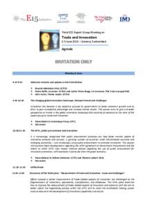 Third E15 Expert Group Meeting on  Trade and Innovation 2-3 June 2014 – Geneva, Switzerland  Agenda