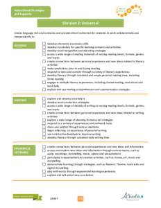 Instructional Strategies v and Supports  Division 2: Universal