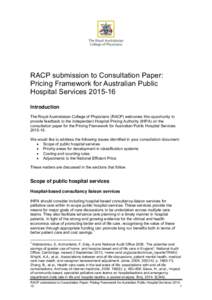 The Royal Australasian College of Physicians submission for the Pricing Framework