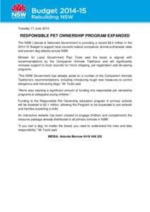 20.2 Minister Toole - Responsible Pet Ownership Program Expanded