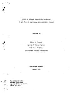 -  U SURVEY OF HIGHWAY CONSTRUCTION MATERIALS EN THE TOWN OF GRANVILLE, ADDISON COUNTY, VERNONT