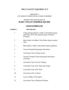 THE FATALITY INQUIRIES ACT APPENDIX A ATTACHED TO PROVINCIAL JUDGE’S REPORT RESPECTING THE DEATH OF  BABY COLLIN DORBER SQUIRE