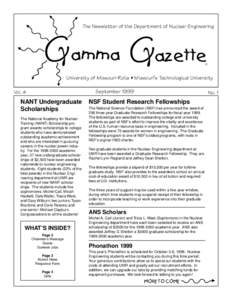 The Newsletter of the Department of Nuclear Engineering   University of Missouri-Rolla  Missouris Technological University September 1999