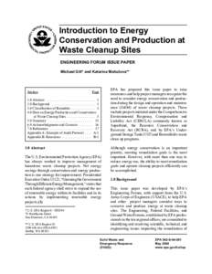 Introduction to Energy Conservation and Production at Waste Cleanup Sites: Engineering Forum Issue Paper