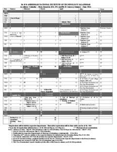 Days  January Dr B R AMBEDKAR NATIONAL INSTITUTE OF TECHNOLOGY JALANDHAR Academic Calendar – Even Semester (UG, PG and Ph D Courses) January - June 2014