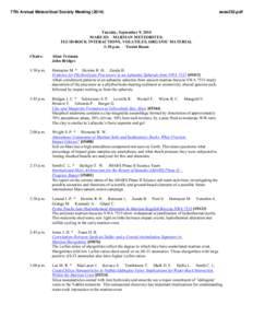 77th Annual Meteoritical Society Meeting[removed]sess252.pdf Tuesday, September 9, 2014 MARS III: MARTIAN METEORITES: