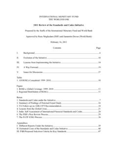 2011 Review of the Standards and Codes Initiative; IMF Policy Paper, February 16, 2011