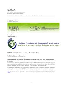 NZQA  New Zealand Qualifications Authority Mana Tohu Matauranga O Aotearoa Home > About us > Publications > Newsletters and circulars > NCEA Update > Issue 7